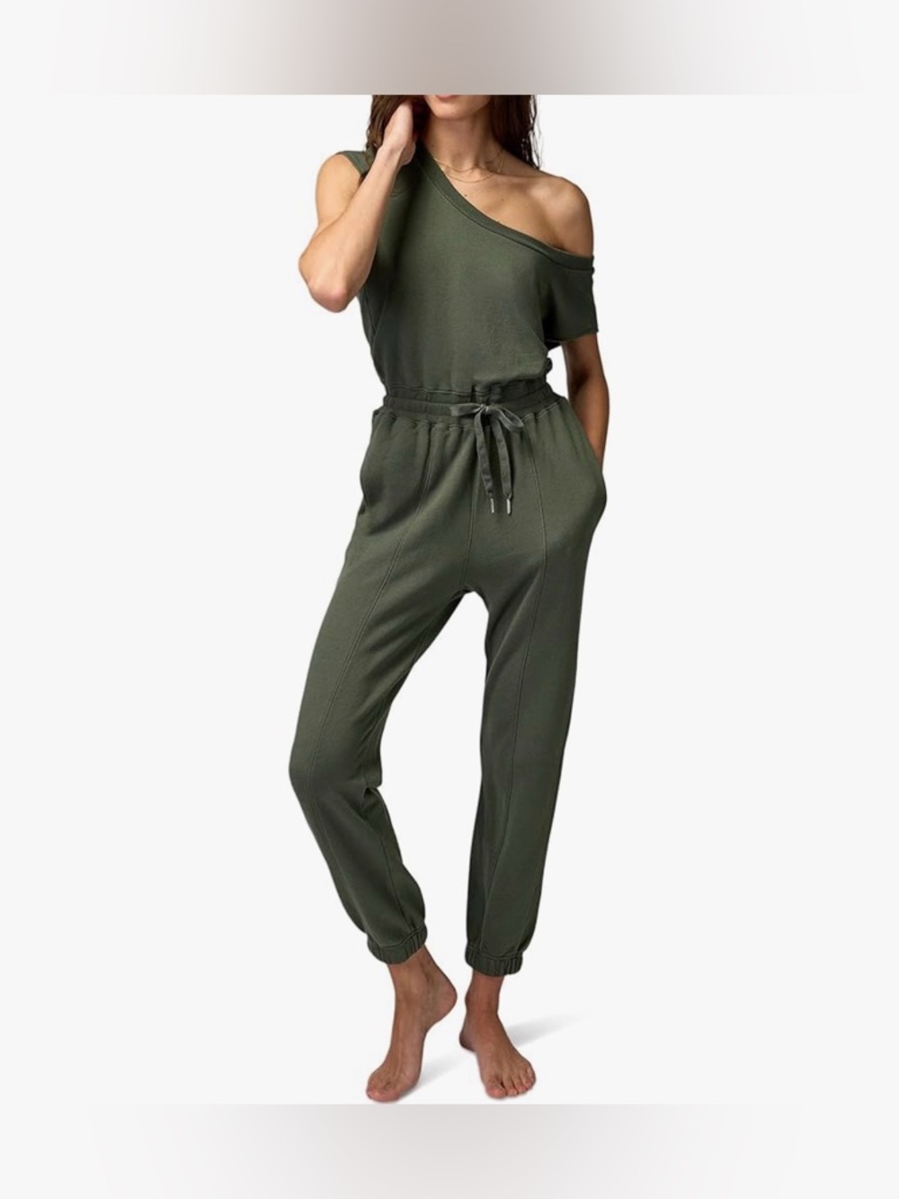 ✨ NWT Spiritual Gangster Shelly Off Shoulder Jumpsuit - Large Olive Lounge Set